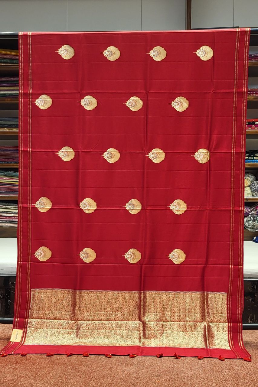 Mashru Silk Saree In Red with Big Boota