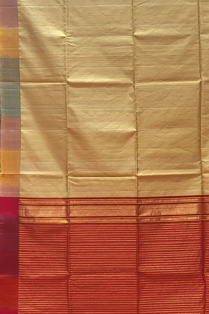 Plain Matka Silk Saree in Beige Colour