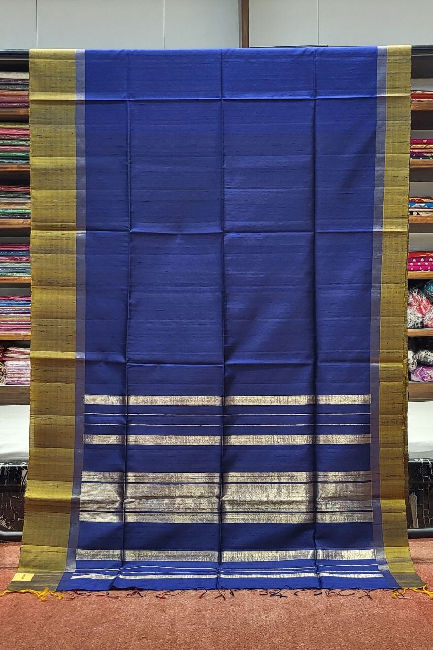 Royal Blue Matka Silk Saree with Golden Border