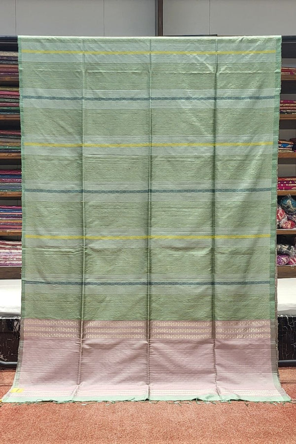 Striped Matka Silk Saree in Pista Colour