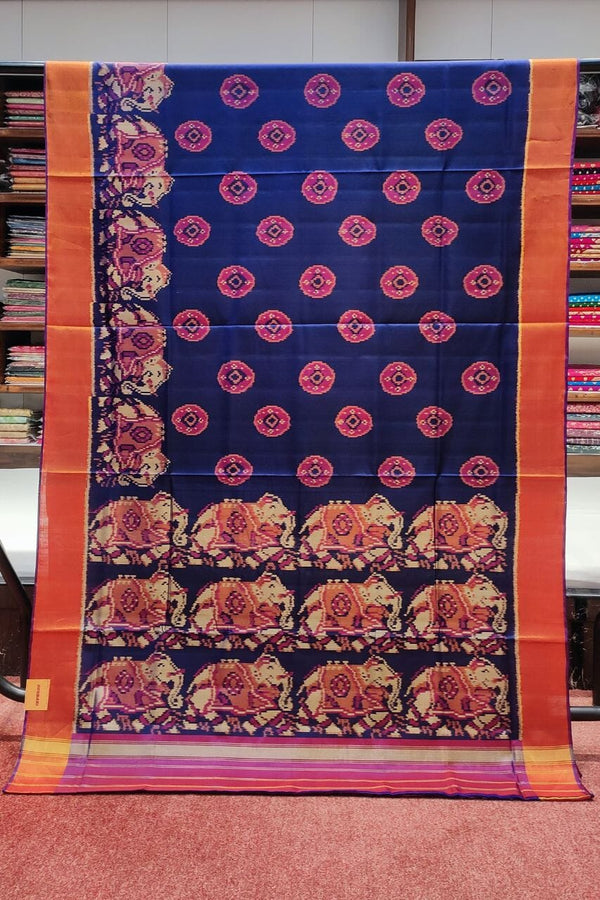 Pure Silk Saree In Blue With Patola Print
