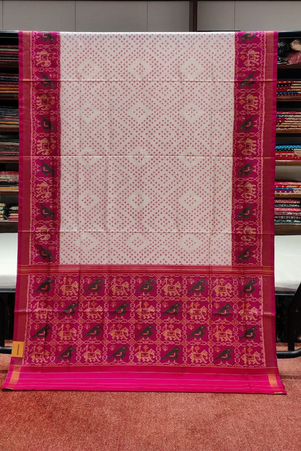 Pure Silk Saree In White With Patola Print