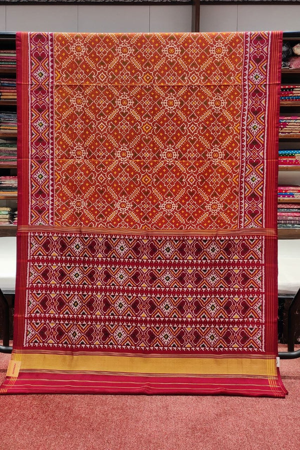 Pure Silk Saree With Patola Print In Mustard Color
