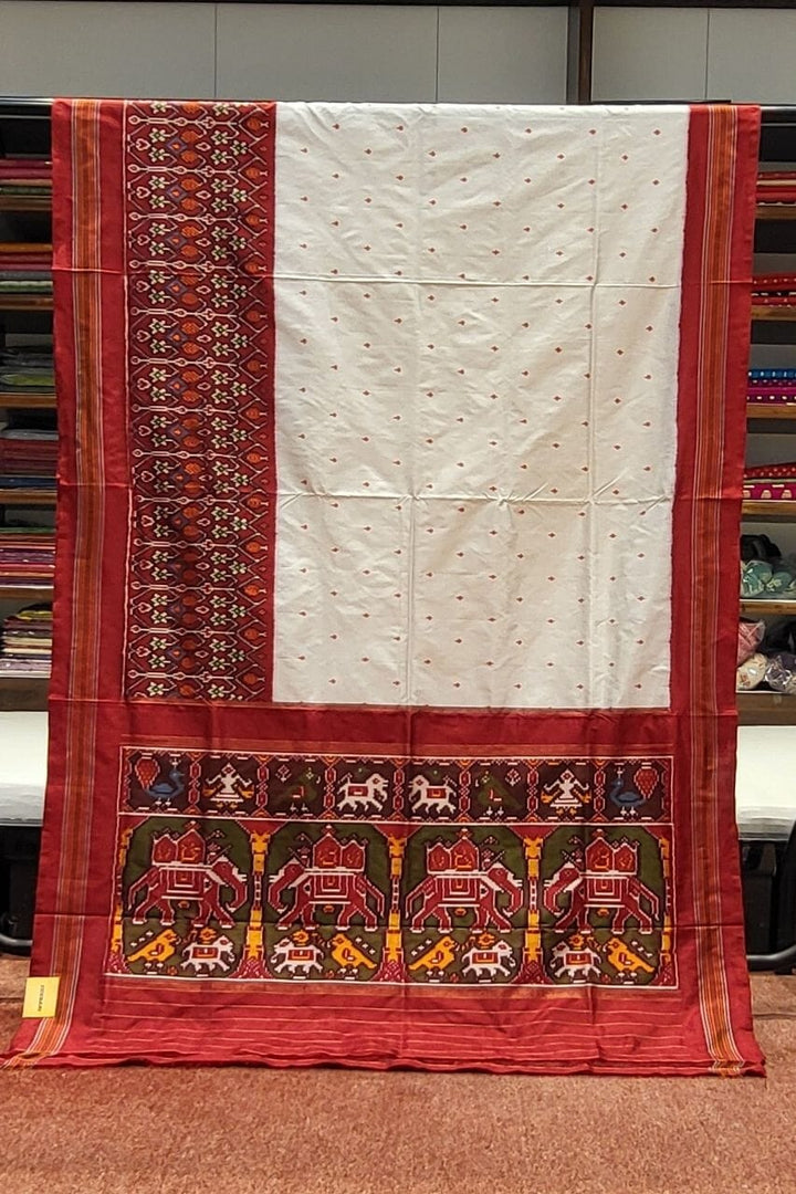 Patan Patola Silk Saree in Red and White