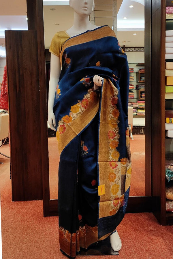 Pure Tussar Silk Saree In Blue