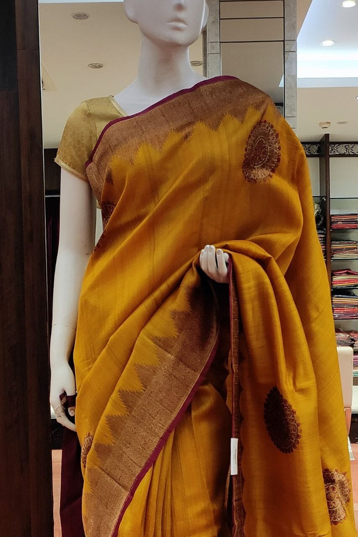Pure Tussar Silk Saree In Mustard 