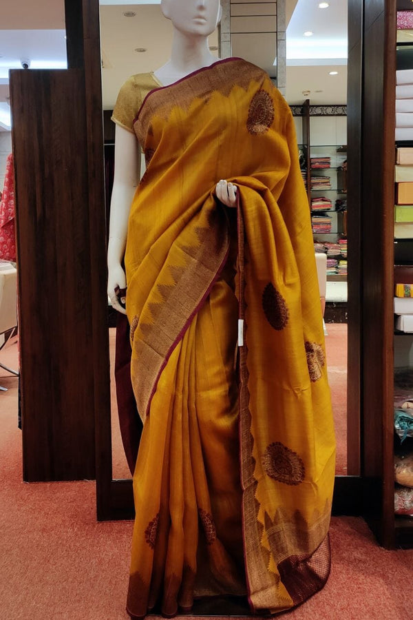 Pure Tussar Silk Saree In Mustard Color