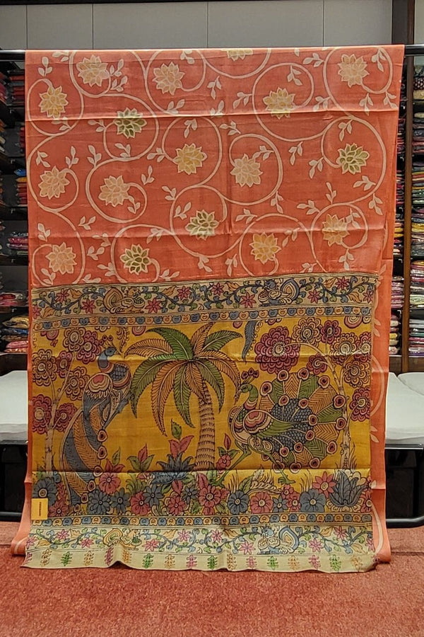 Pure Tussar Silk Saree In Peach Color