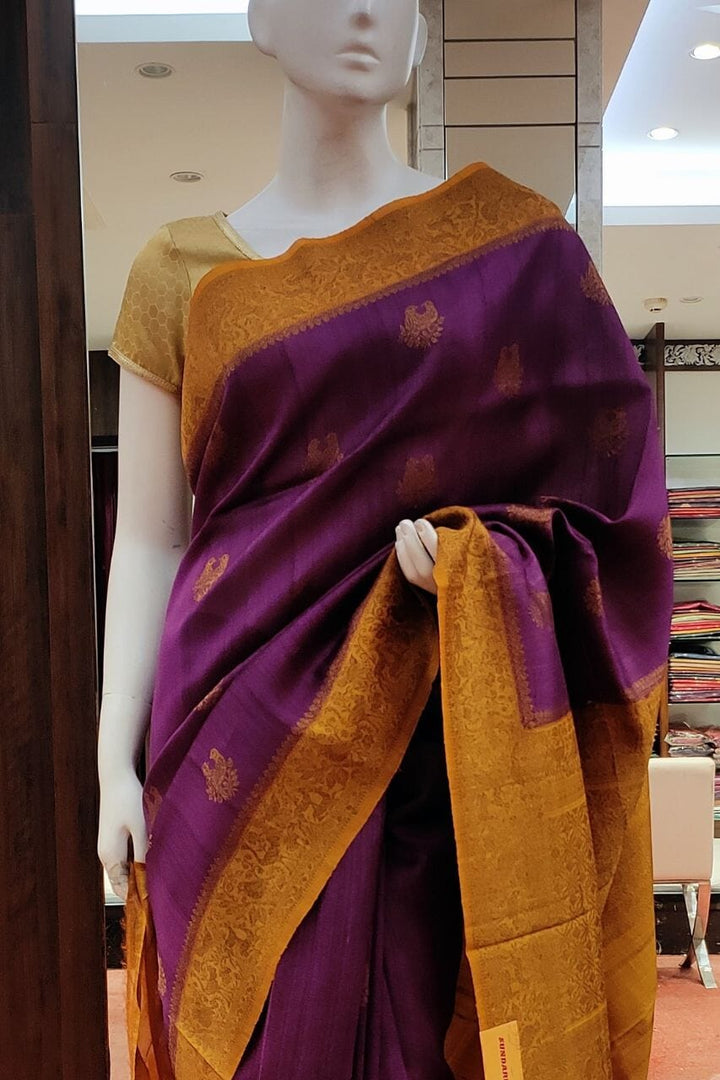 Pure Tussar Silk Saree In Purple 