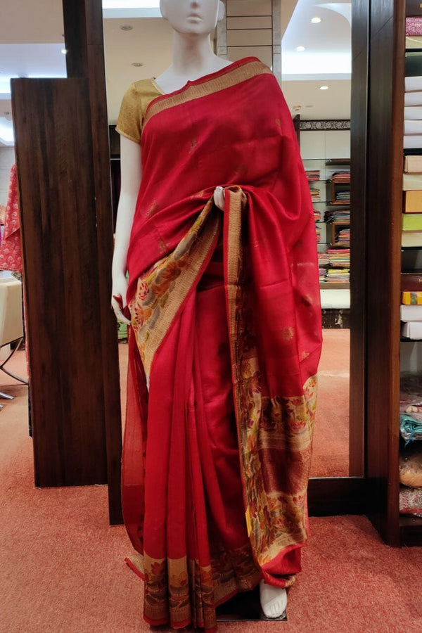 Pure Tussar Silk Saree In Red