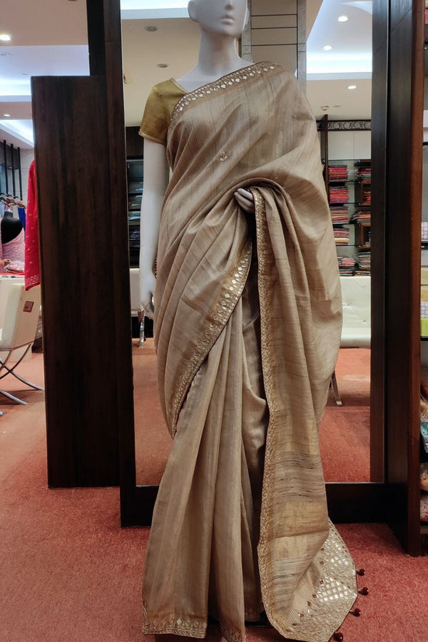 Pure Tussar Silk Saree With Gota Patti Border