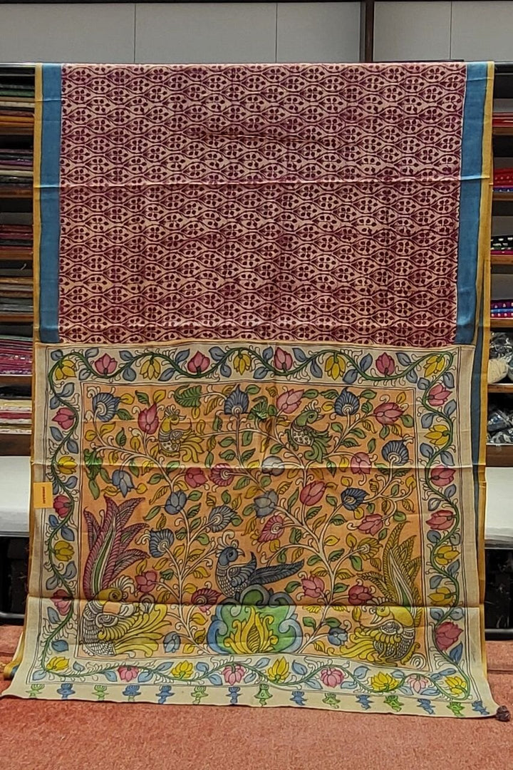 Original Kalamkari Tussar Saree- Dual Border