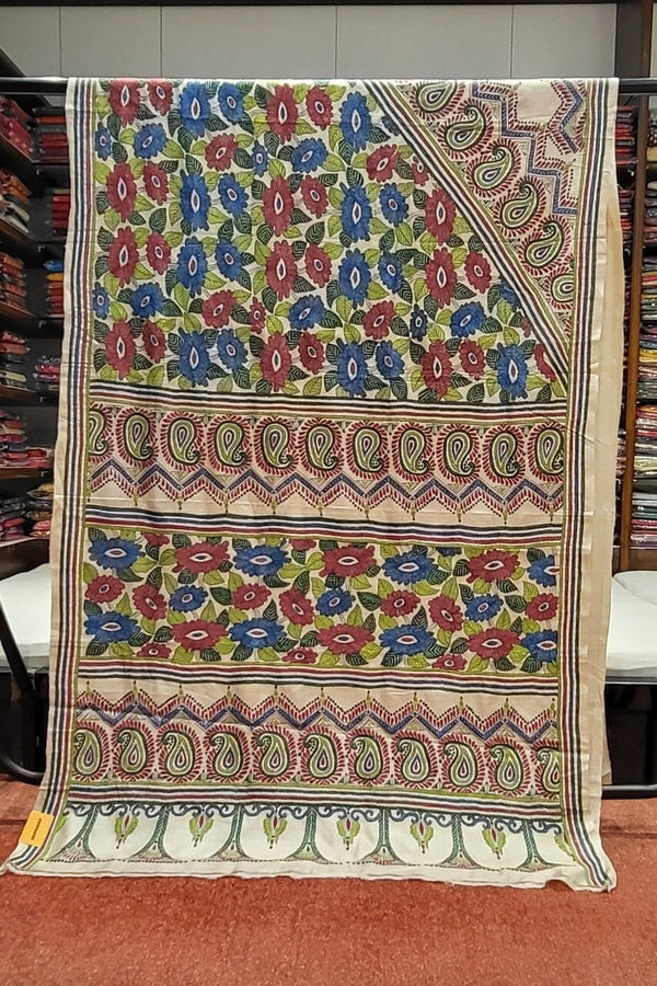 Pure Tussar Silk Saree With Kantha Stitch Work