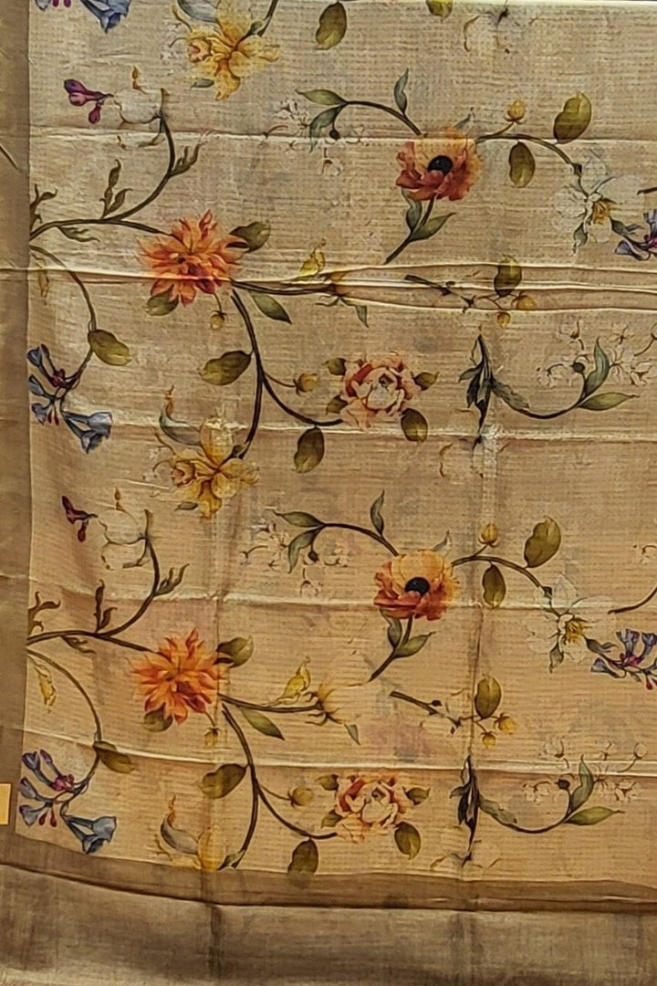 Pure Tussar Silk Saree With Kalamkari Work