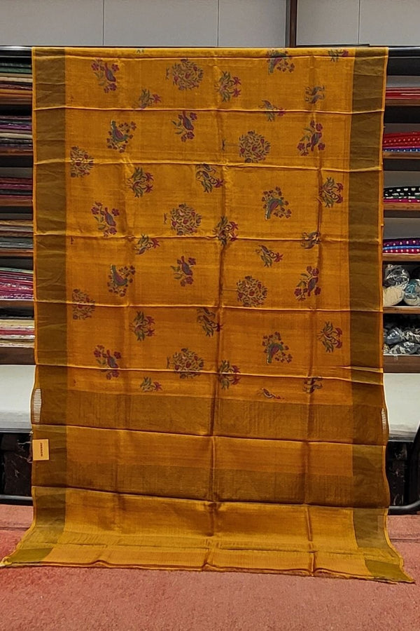Kalamkari Tussar Saree in Mustard Colour