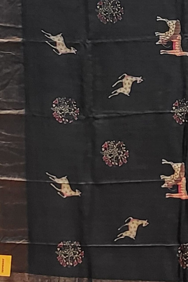 Pure Tussar Silk Saree In Black