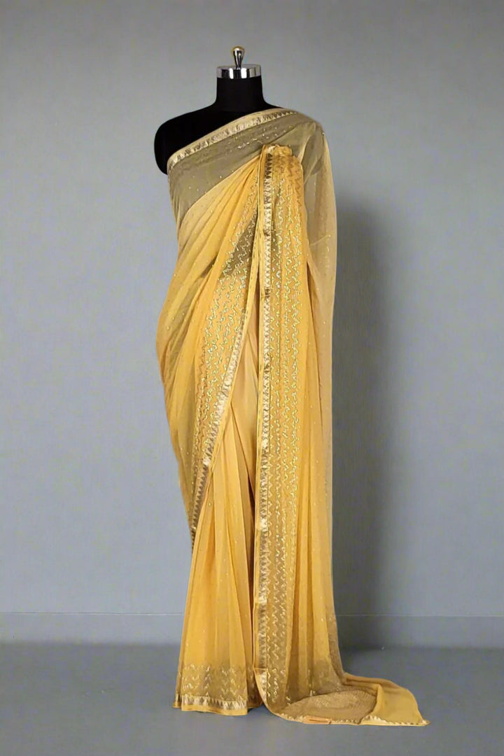 Pure Chiffon Saree with Golden Lace Border