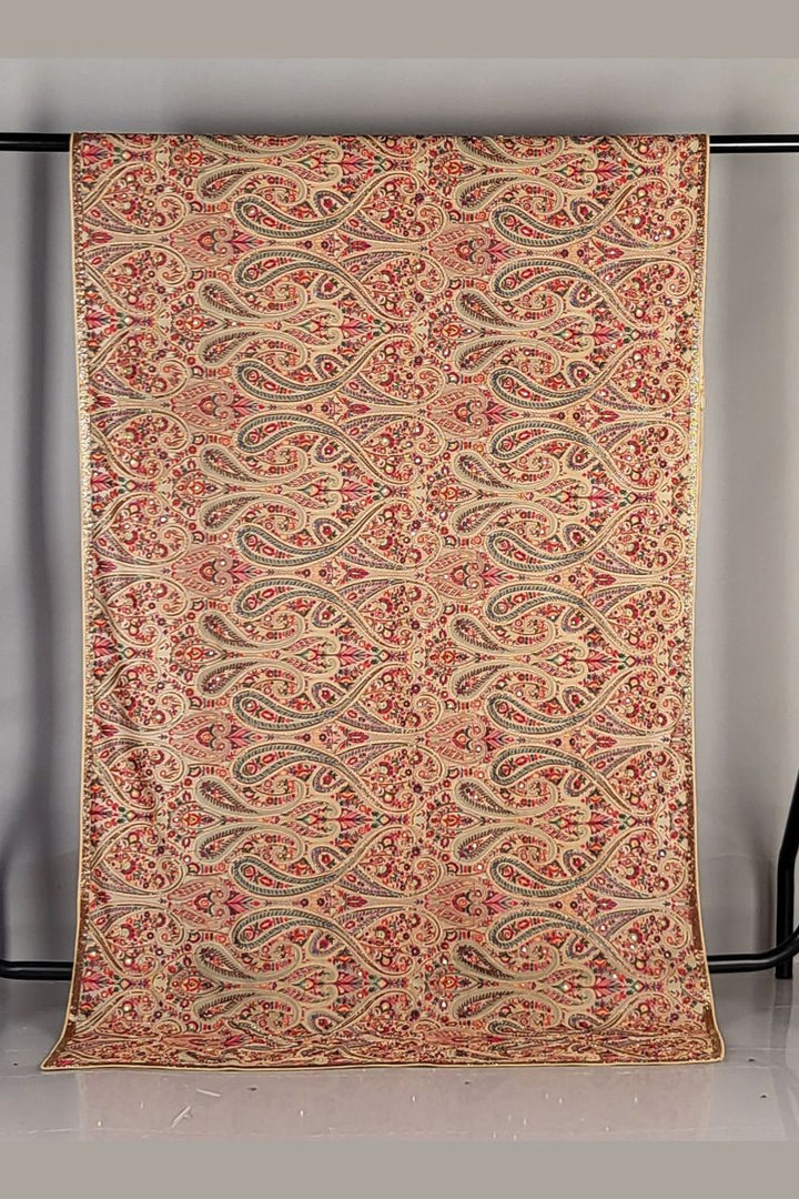 Pure Georgette Saree with Kashmiri Work- Beige Colour