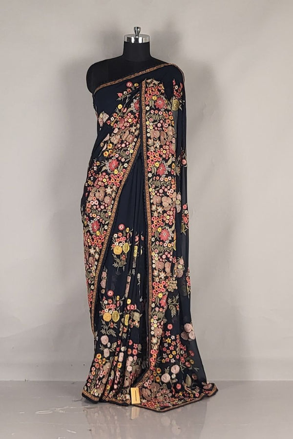 Pure Georgette Saree with Resham Work- Festive Wear