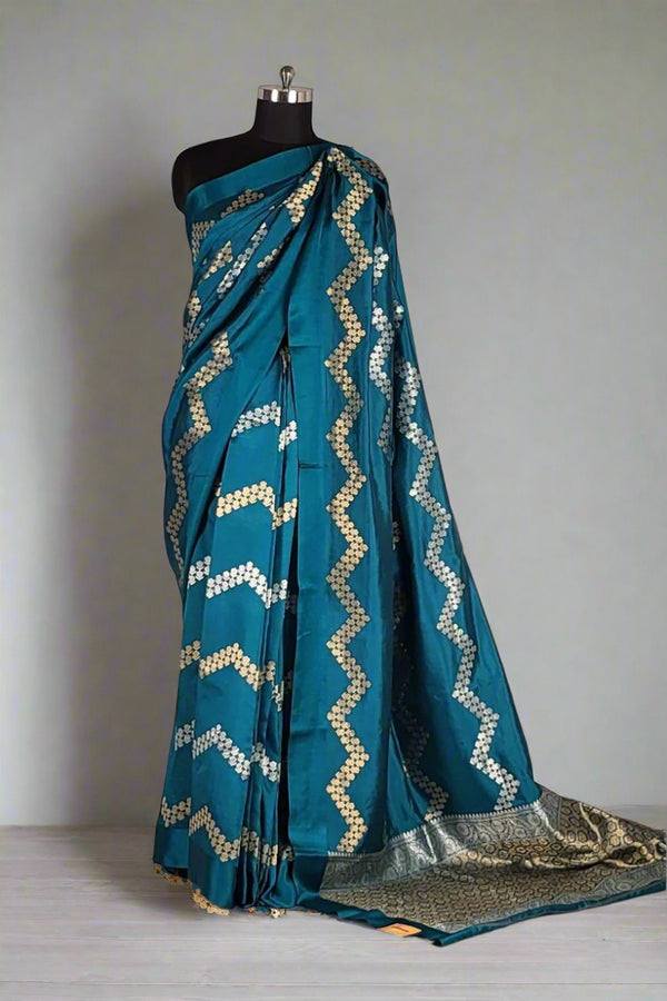 Pure Katan Silk Saree with Zig Zag Work