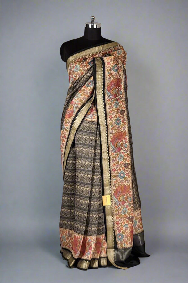 Pure Tussar Saree with Broad Printed Border