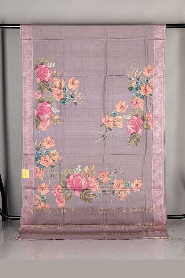 Pure Tussar Saree with Prints and Woven Border
