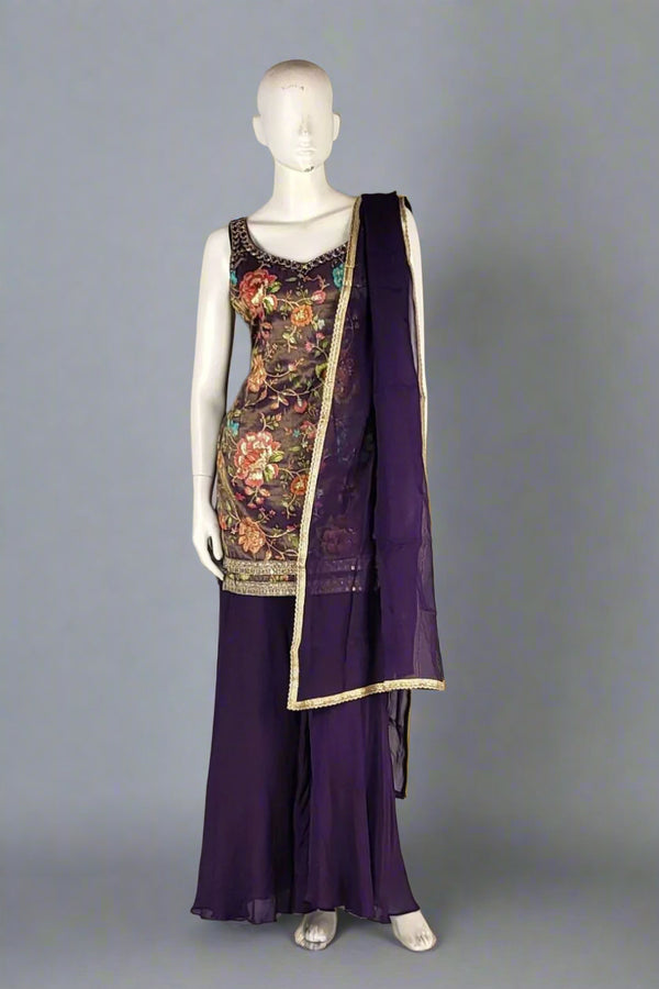Purple Palazzo Suit Set with Dupatta