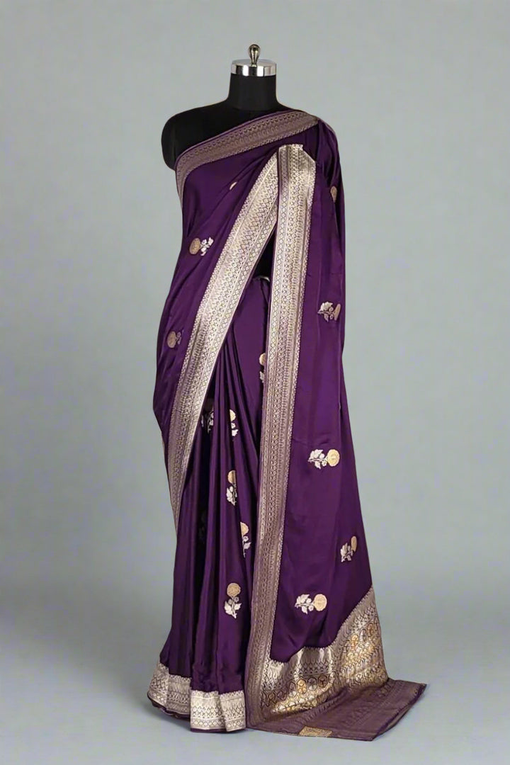 Purple Satin Saree with Zari Woven Pallu