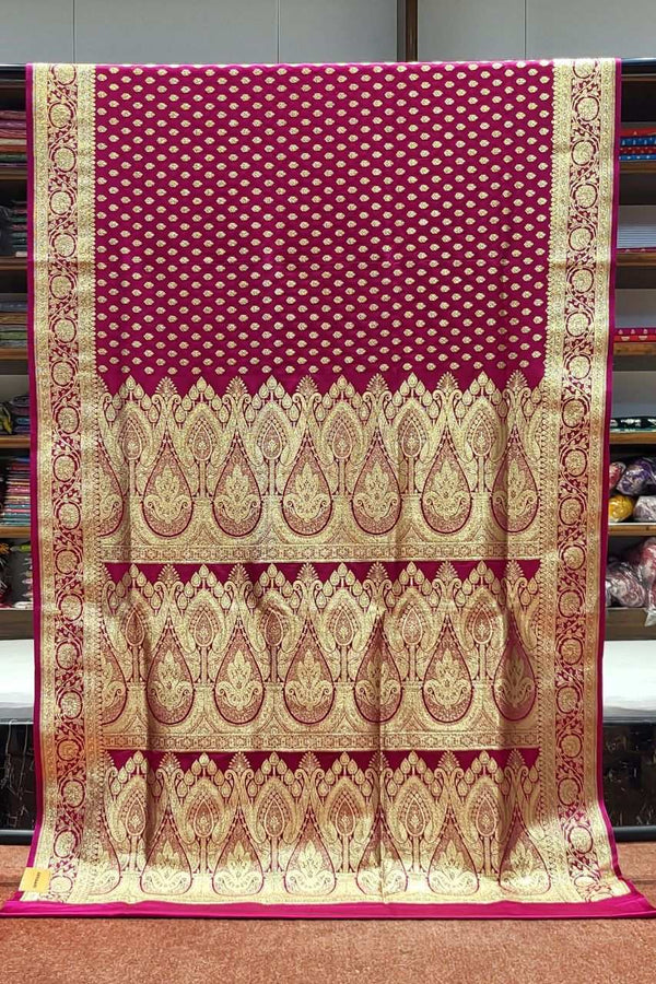 Banarasi Silk Saree with Small Booti- Rani Colour