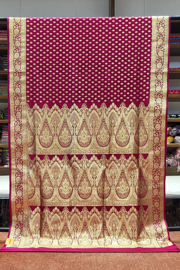 Banarasi Silk Saree with Small Booti- Rani Colour