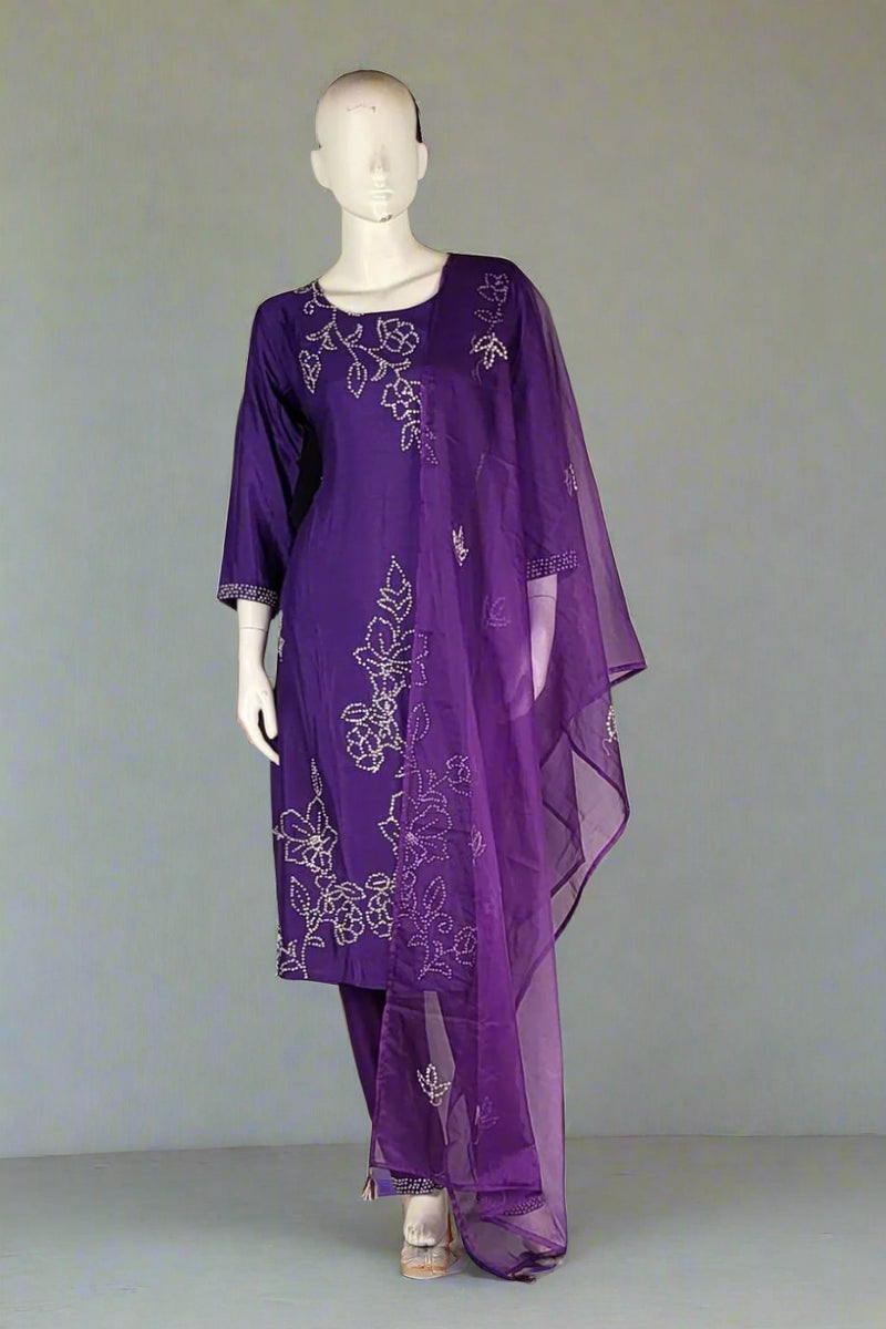 Ready-Made Salwar Suit Set in Purple Colour