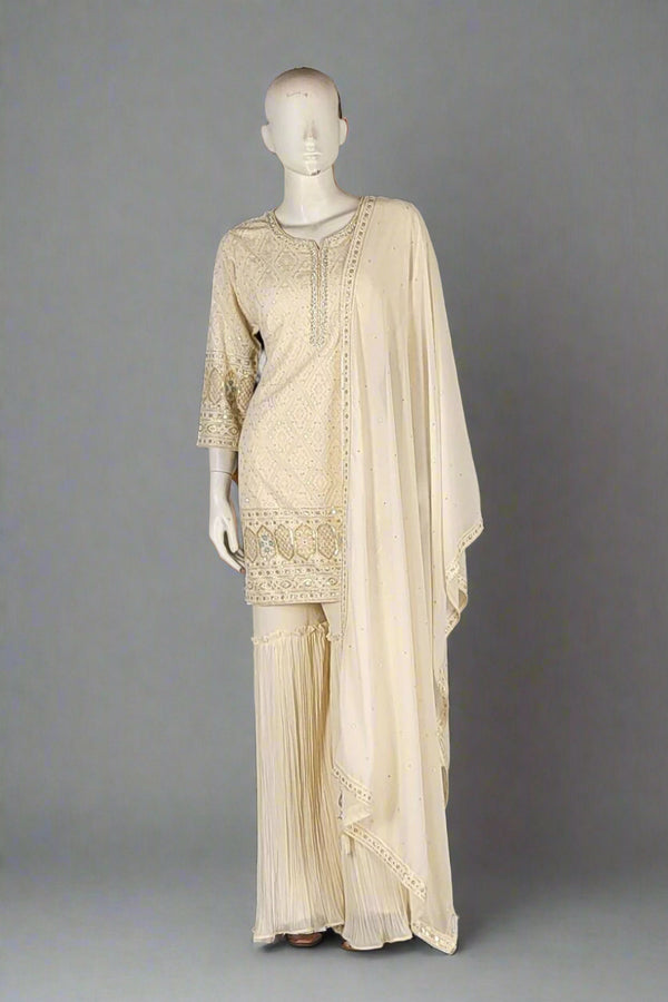 Ready-Made Sharara Suit in Off-White Colour