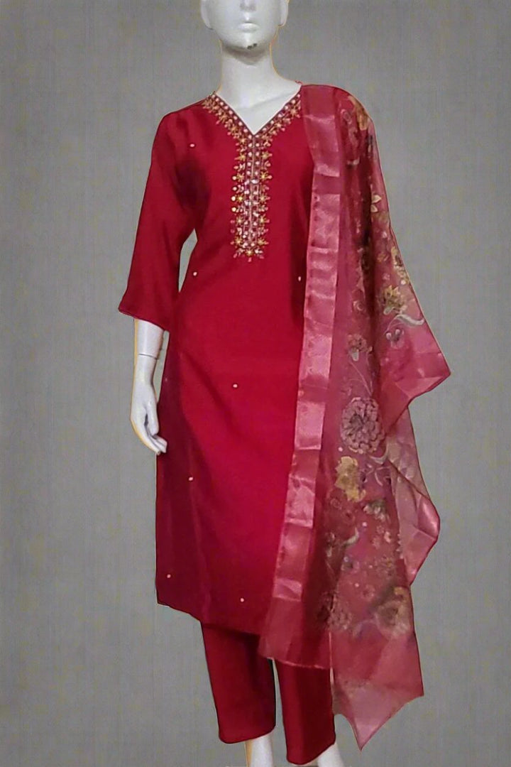 Red Salwar Suit with Organza Dupatta