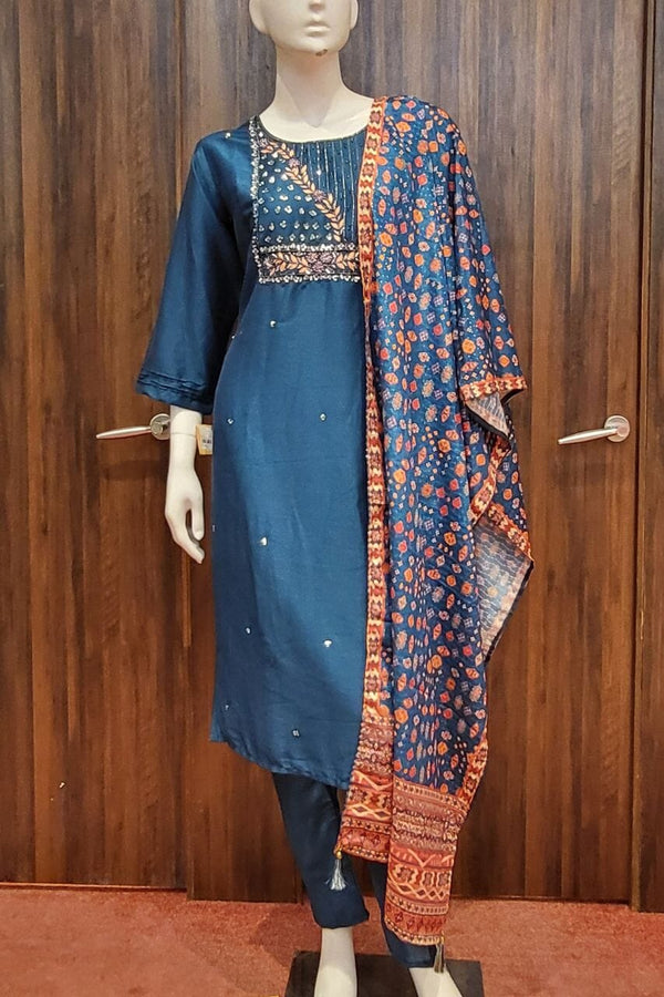 Plain Ready Made Suit with Printed Duaptta
