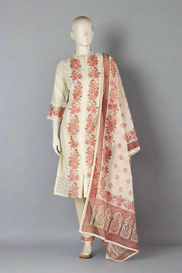 Ready Made Silk Salwar Suit In White Colour