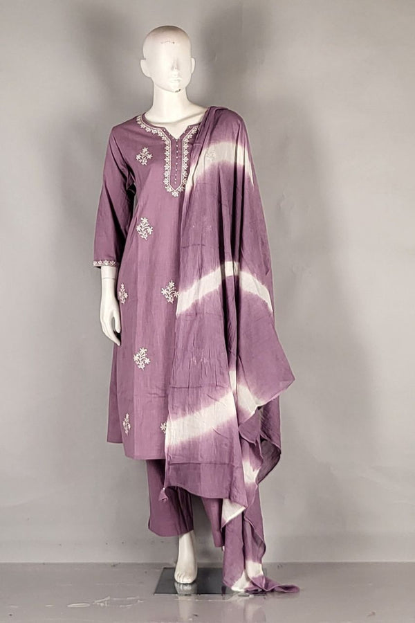 Readymade Salwar Suit and Dupatta In Cotton- Mauve Colour