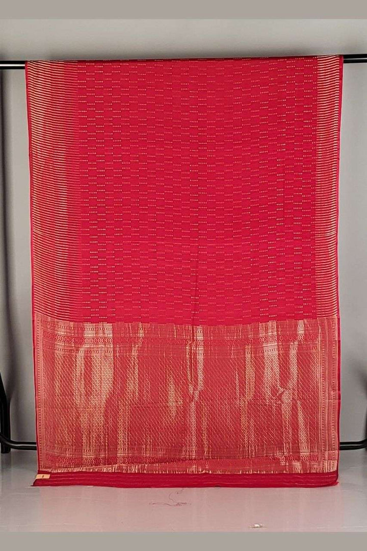 Red Saree in CHiffon Khaddi for Durga Puja