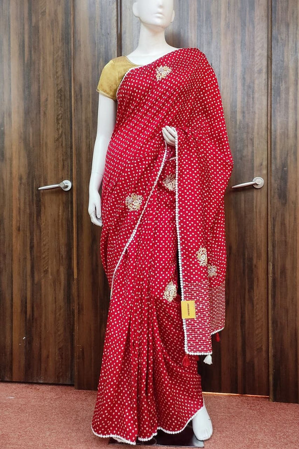 Red Bandhani Saree For Karwa Chauth