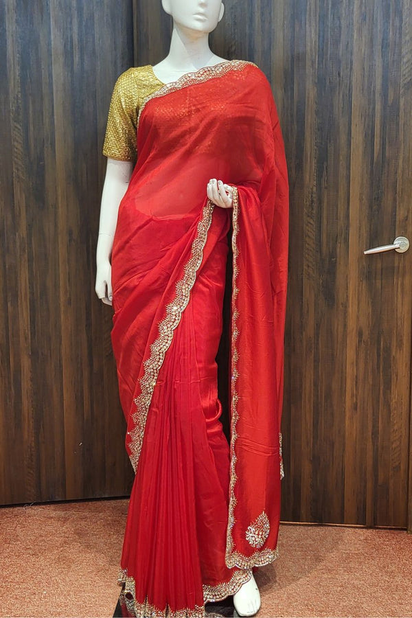 Eid Special Organza Saree in Red Colour