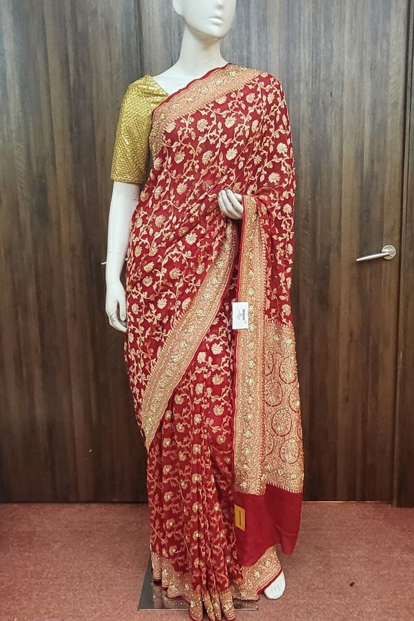Red Khaddi Georgette Saree