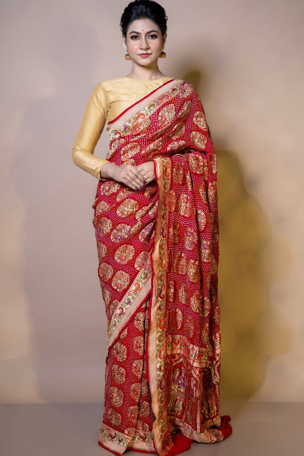Gharchola Saree in Red With Heavy Border