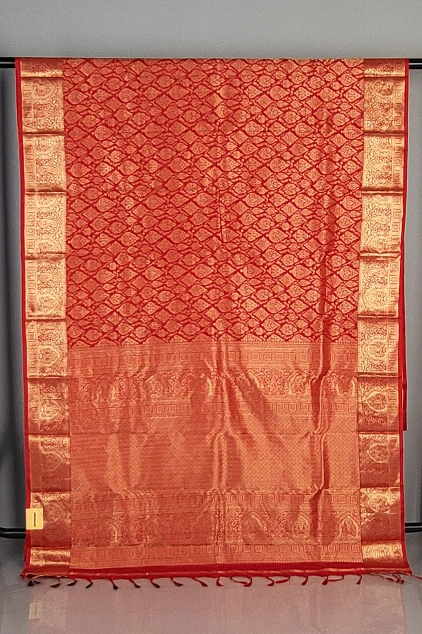 Red Kanjivaram Silk Saree with All-Over Zari – Bridal Wear
