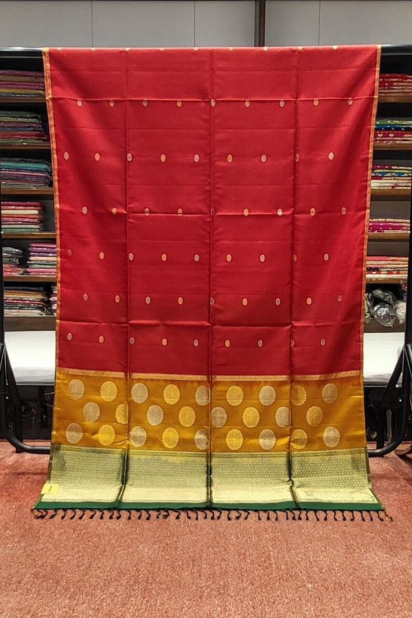 Red Pure Malai Silk Saree