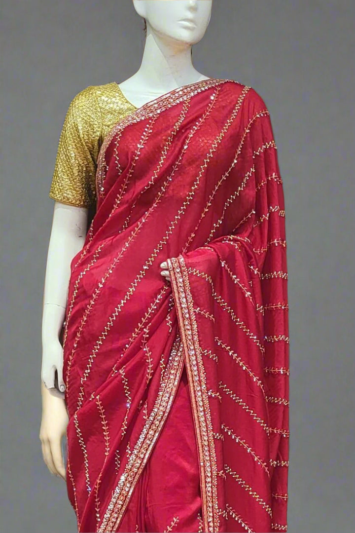 Light Party Wear Saree with Squins Work