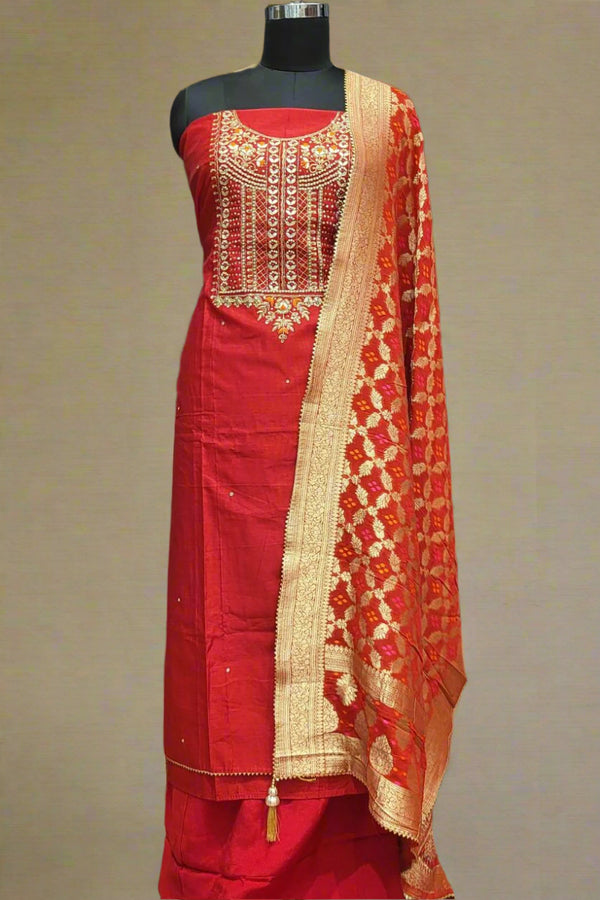 Red Salwar Kameez Piece For Eid Look