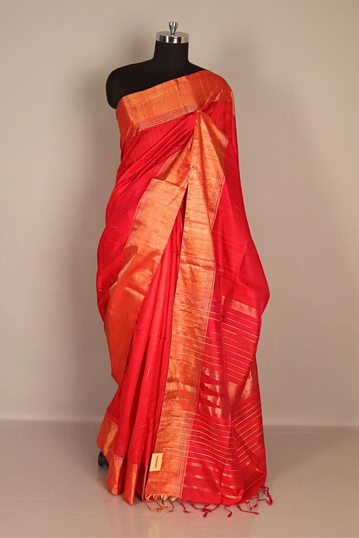 Red Silk Saree with Golden Border