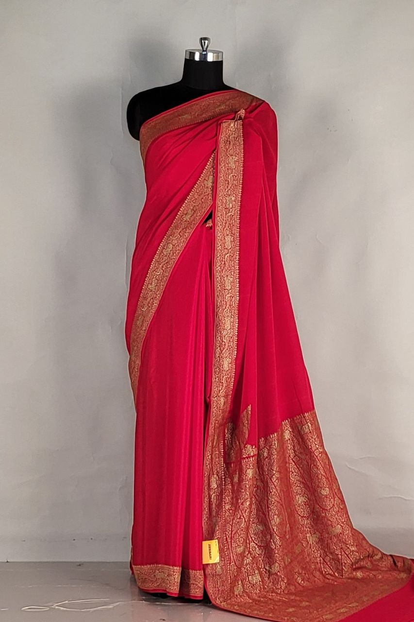 Buy Red Khaddi Saree for Wedding Ceremonies- Sundari