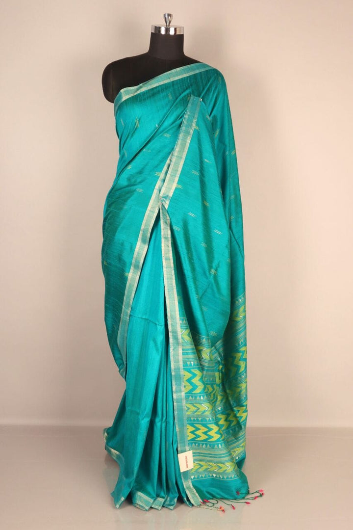 Resham Woven Plain Silk Saree- Thin Border