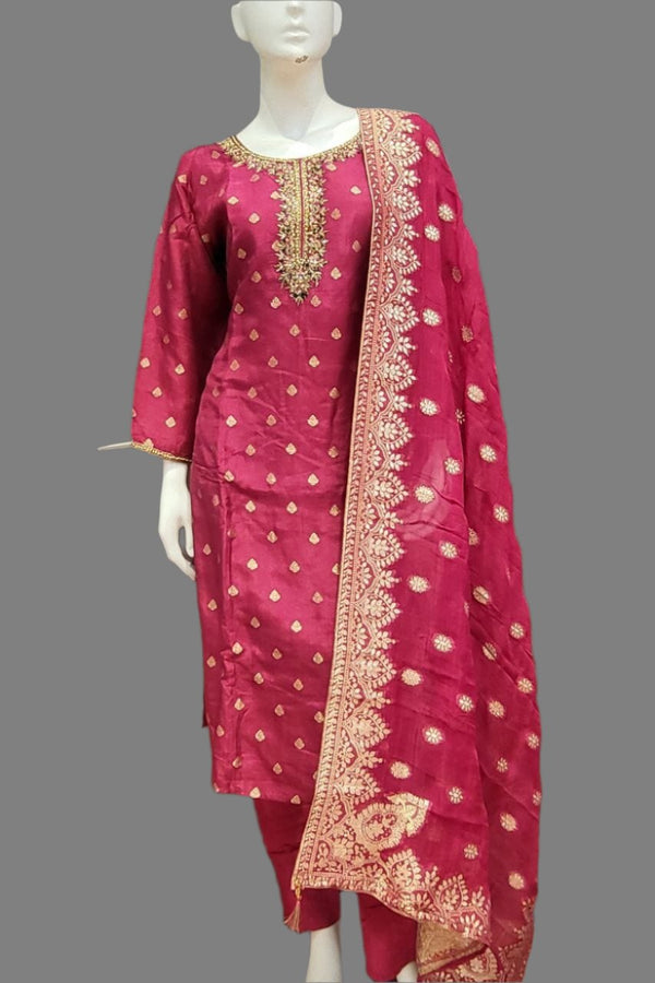 Salwar Kameez with Heavy Dupatta- Rani Color