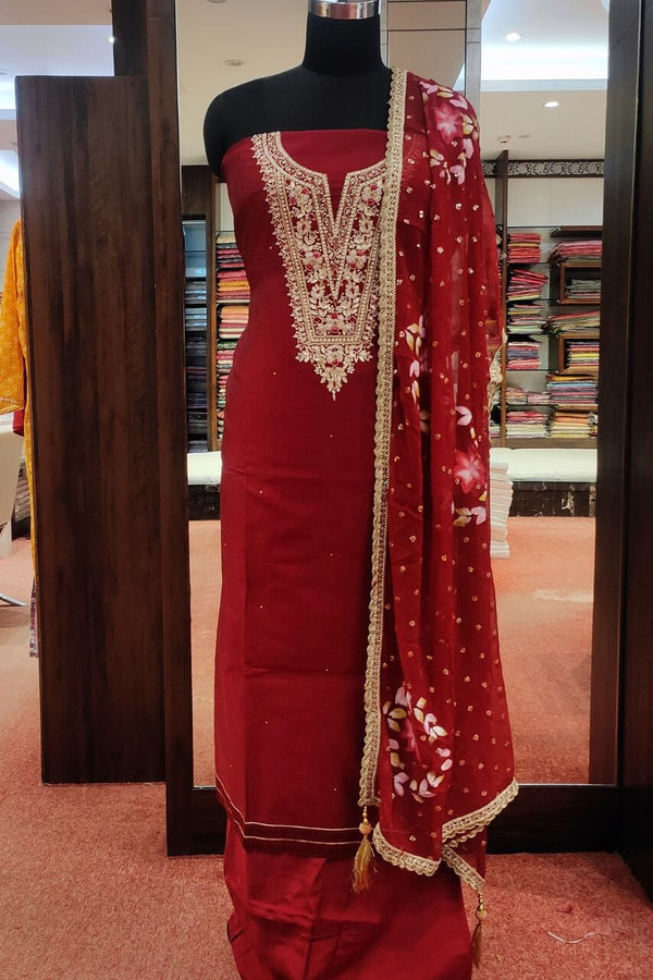 Salwar Suit Piece In Maroon Color